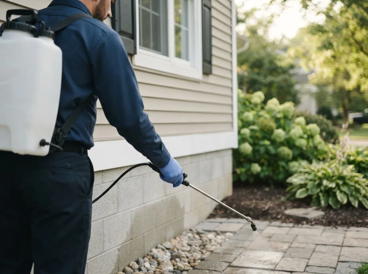 Pest control technician inspecting a home in Quinwood, WV